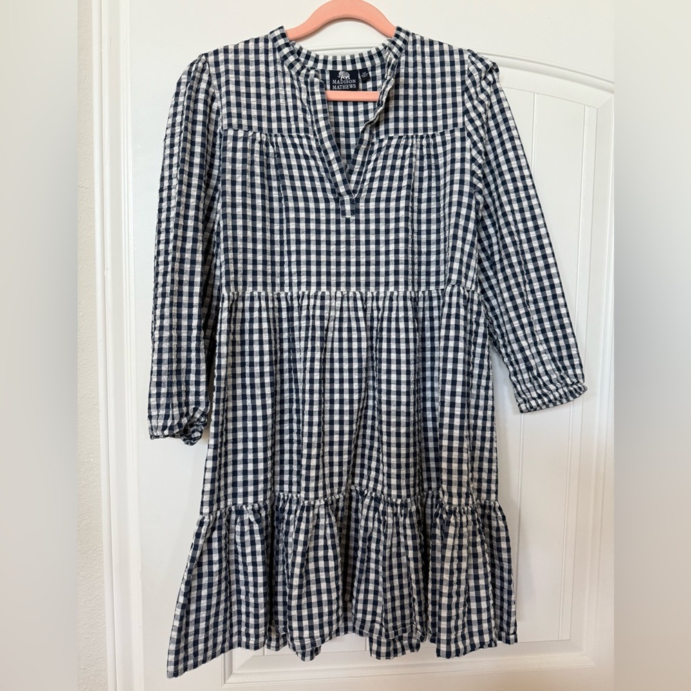Madison Mathews Navy Gingham Dress